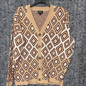 Abbott Men's Geometric Tan Cardigan Warm Sweater